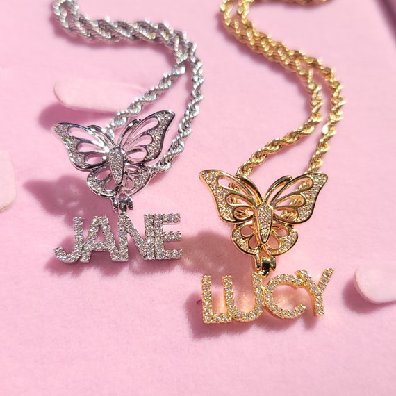 Rose Gold Cupchain Diamante Butterfly Necklace in 2023