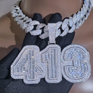 Iced Out Custom Big Baguette Words & Numbers Pendants,24mm Cuban Link Chain,Custom Necklace,Personalized Birthday Gifts,Rapper Prom Jewelry