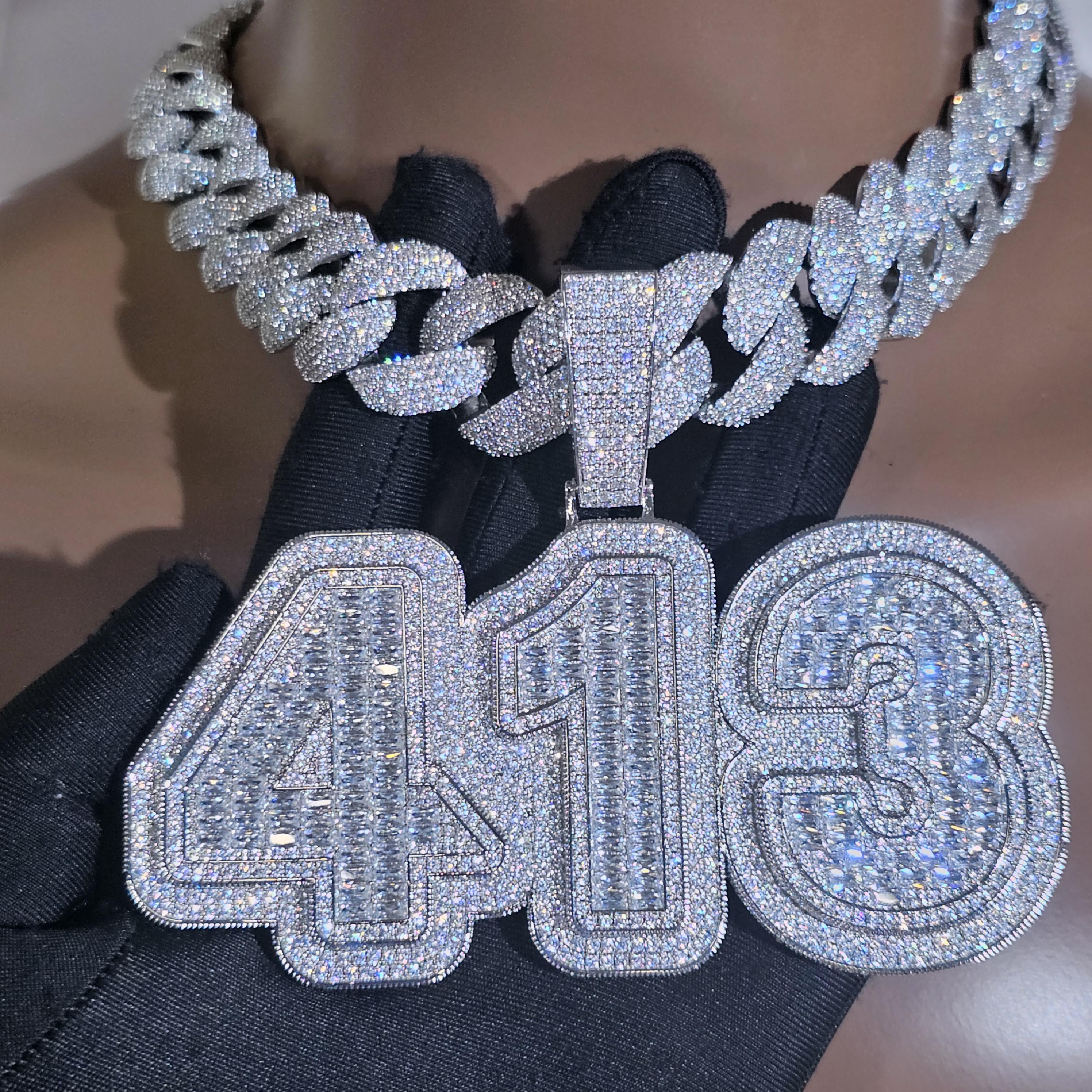 Glitter アイスアウトチェーン　正規品40cm ラッパー愛用 ブリンブリン ヒップホップアイスアウトCZシャークフェイスペンダント