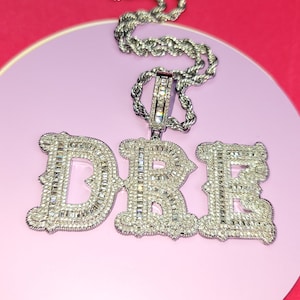 Iced Out Customized Big Baguettes Letters Pendant with Rope Chain,Custom Name Necklace,Hip Hop Personalized Jewelry,Birthday Gifts for Her zdjęcie 5