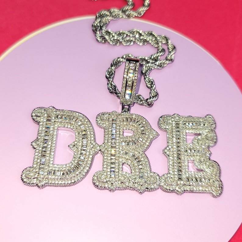 Iced Out Customized Big Baguettes Letters Pendant with Rope Chain,Custom Name Necklace,Hip Hop Personalized Jewelry,Birthday Gifts for Her zdjęcie 5