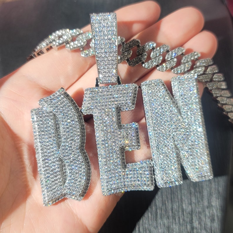 Iced Out gepersonaliseerde grote naam hanger met 12 mm Cubaanse schakelketting, aangepaste naam ketting, aangepaste ketting, hiphop sieraden, aangepaste verjaardagscadeaus afbeelding 4