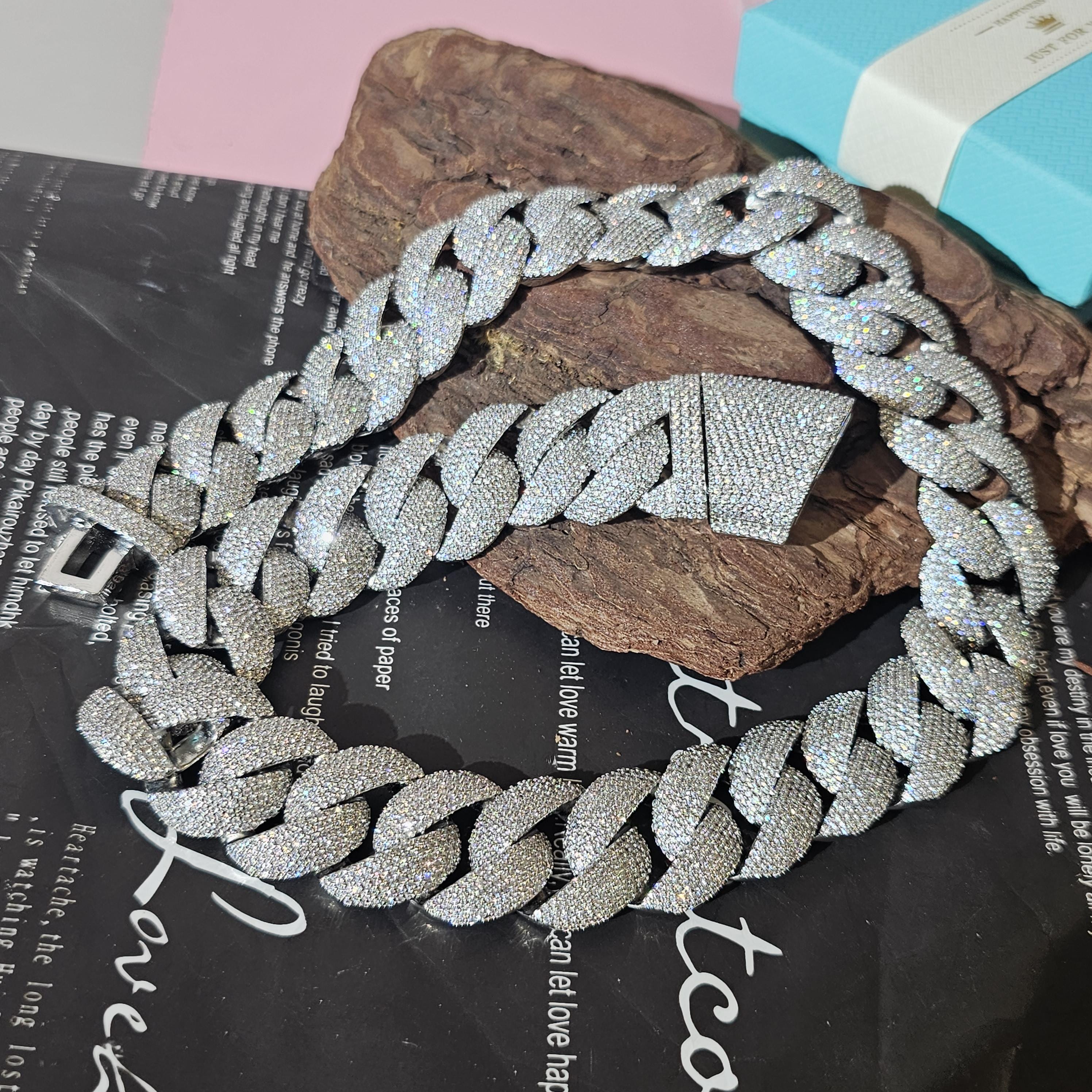 Iced Out 24mm Miami Cuban Link Chain,mirco Pave Diamond Necklace