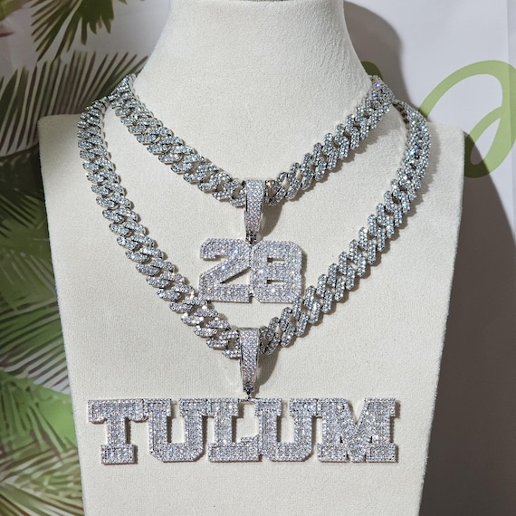 Iced Out Custom Number & Name Pendants with 12mm Cuban Chain,Birthday Necklace,Personalized Jewelry