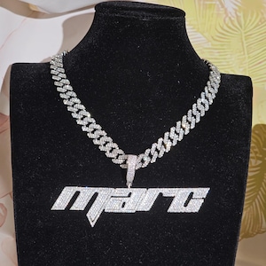 Iced Out Italic Letter Charm Pendant with Cuban Chain,Custom Necklace,Personalized Name Chain,Custom Birthday Gifts,Men's Hip Hop Jewelry