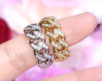 Micro Paved Cubic Zircon Cuban Link Birthday Party Ring,Iced Out Rings,Hip Hop Ring,Icy Bling Diamond Ring,Wedding Rings,Gift for Her