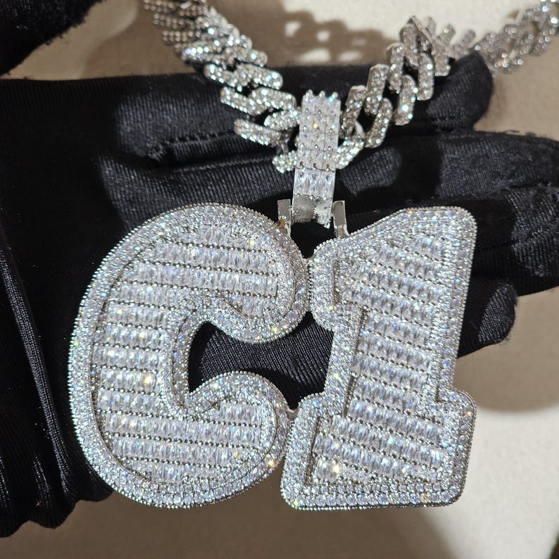 Rapper Pendant Numbers Iced Out Custom Baguette Letter Pendant: Personalized Name Necklace ...