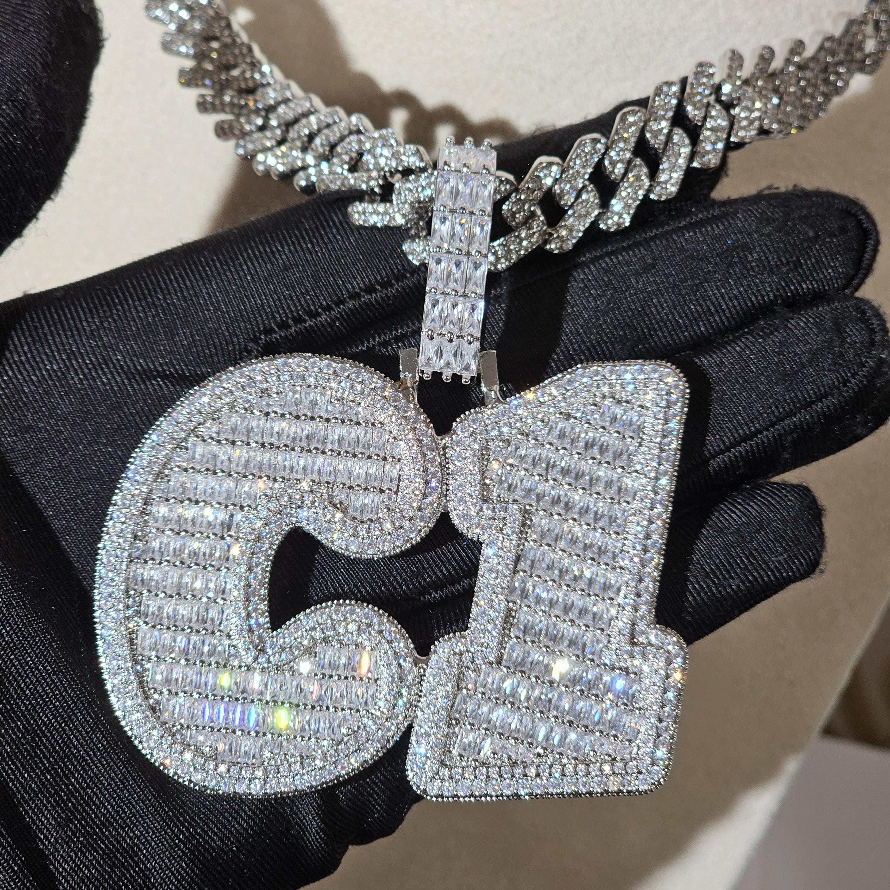 Iced Out Custom Big Baguette Letter Pendant,Personalized Number Necklace,Cuban Chain,Hip Hop Jewelry,Birthday Gifts