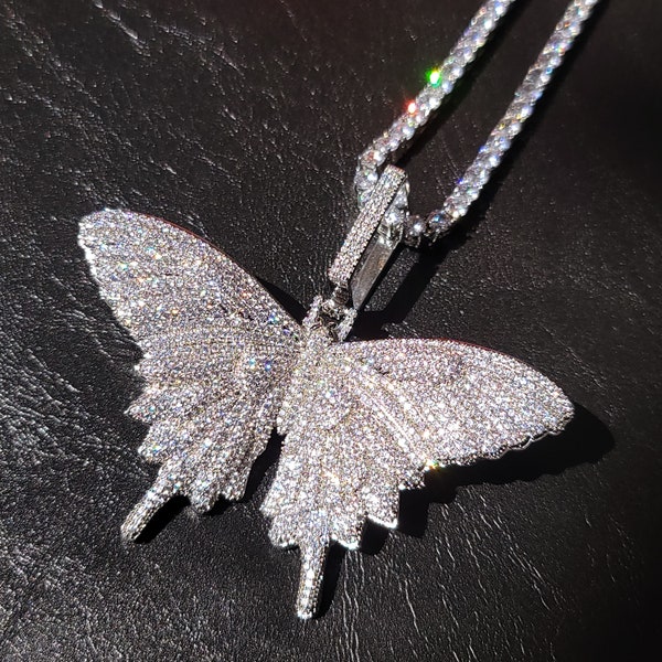 thumbnail image 2 of Huge Solid 925 Silver Iced CZ Butterfly Hip Hop Pendant For Men & Ladies 2 of 6
