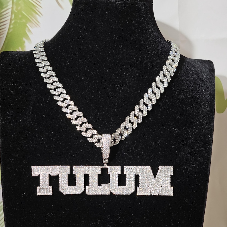 Custom Iced Out Diamond Number & Name Pendants with 12mm Cuban Chain,Custom Birthday Year  Necklace,Jewelry Gifts for Her,Gift for Him