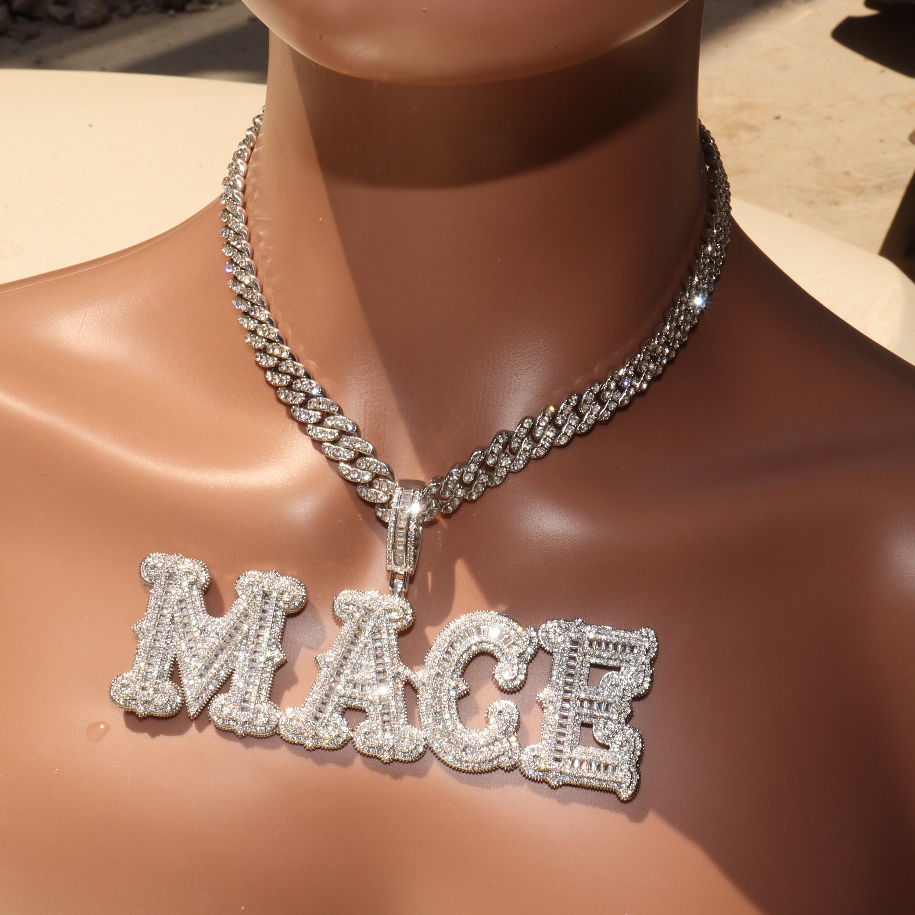 Collana con Ciondolo con Nome Personalizzato Catena Iced Out per Uomo, Catena di Diamanti Personalizzata Hip Hop Collana con Ciondolo con Lettera Personalizzata con Corda/Catena da Tennis per Donna