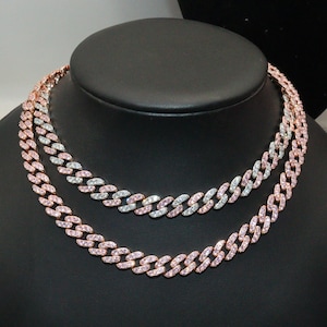 9mm Iced Out Pink Cubic Zircon Cuban Link Chain,Sparkely Miami Choker Necklace,Women Jewelry,Personalized Gift