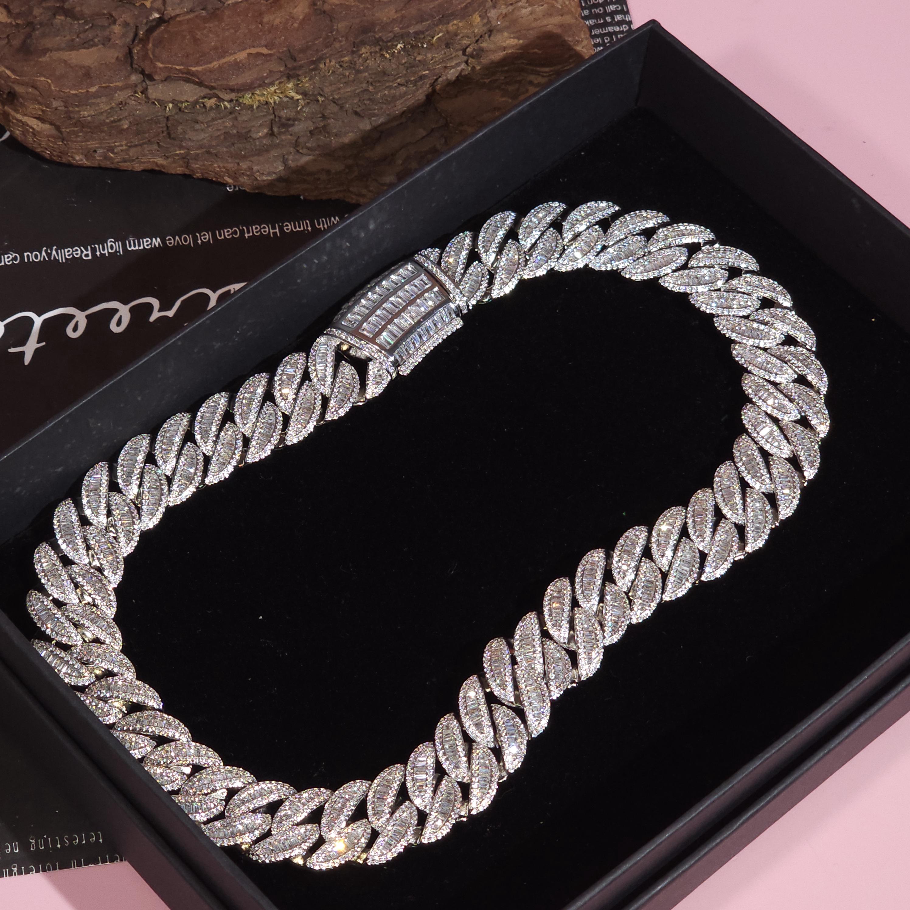 Iced Out 16MM Baguettecz Moon Shape Cuban Link Chain: Hip Hop