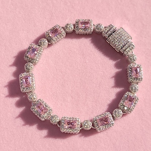 VVS Clarity Cubic Zirconia Pink White Diamond Bracelets, Hip Hop Bracelet, Iced Out Bracelets,Wedding Women Jewelry, Birthday Gifts for her
