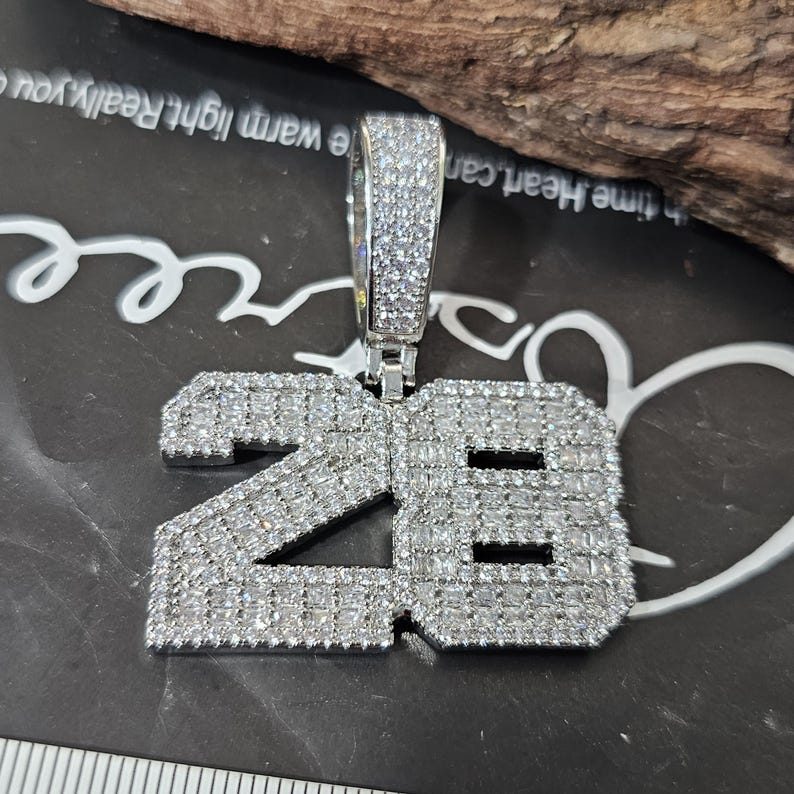Custom Iced Out Diamond Number & Name Pendants with 12mm Cuban Chain,Custom Birthday Year  Necklace,Jewelry Gifts for Her,Gift for Him