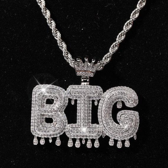 Custom Iced Out Bubble Letter Name Necklace: Crown Bail, Rope