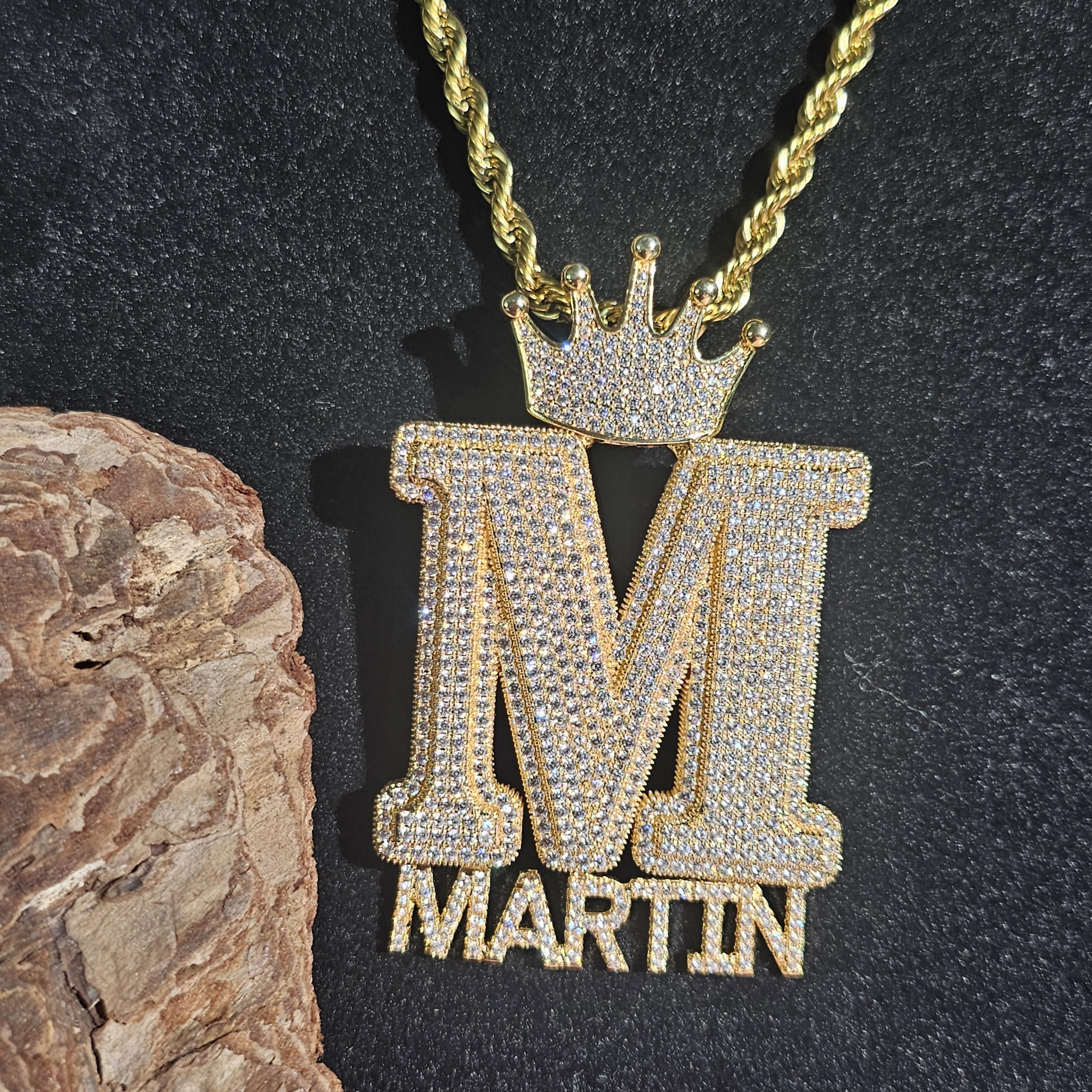 Iced Out Custom Crown Initial Pendant: Personalized Hip Hop Name Necklace