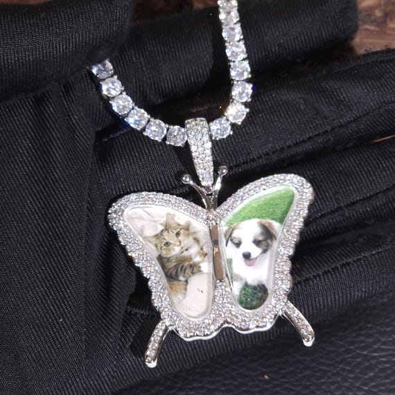 Iced Out Personalized Butterfly Shape Photo Pendants,custom