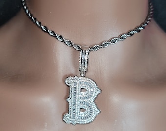 Blingbling Icy Initial Baguette Letters Necklace,Hip Hop Initial Jewelry for Men,Iced Out Initial Numbers Chain,Perfect Gifts for Her