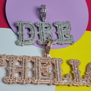 Iced Out Customized Big Baguettes Letters Pendant with Rope Chain,Custom Name Necklace,Hip Hop Personalized Jewelry,Birthday Gifts for Her zdjęcie 10