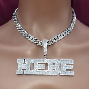 Custom Baguette Nameplate Pendant Necklace With 9mm Mini Cuban Link Chain,Custom Name Necklace,Personalized Name Chain Jewelry,Gift for Her