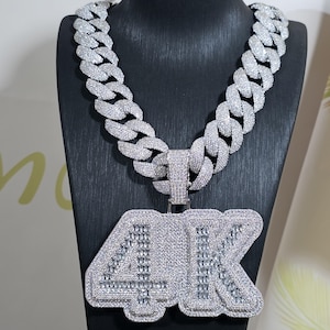 Full Iced Custom Big Bail Baguette Letter Necklace,Custom Name Necklace Jewelry,Cuban Chain 24mm,Personalised Number Pendant,Birthday Gifts