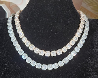 Iced Out 9 mm Baguette Diamond Tennis Chain: Handmade Hip Hop Necklace Choker