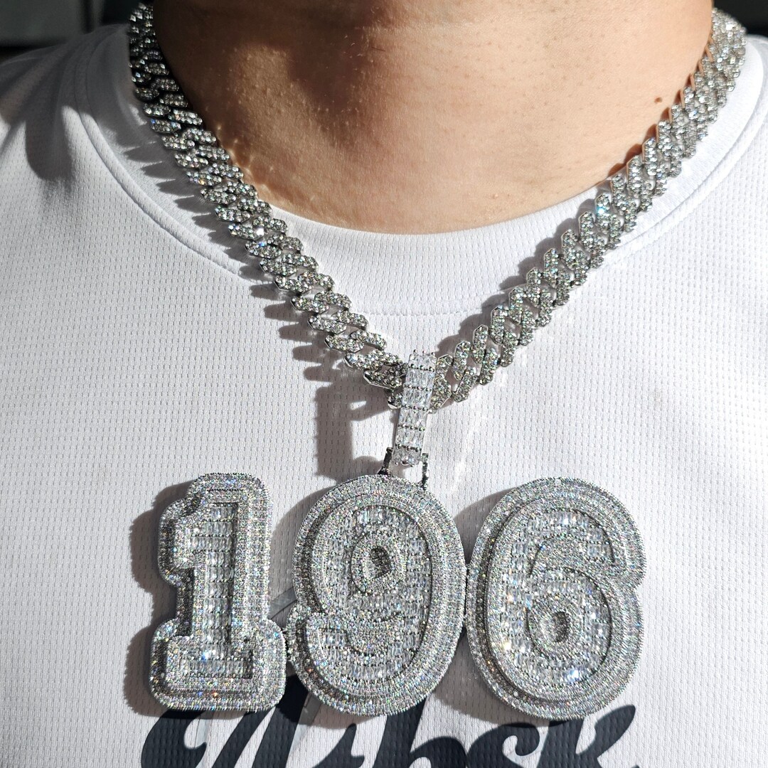 Iced Out Custom Number Pendant: Two-layer Cuban Chain, Personalized Hip ...