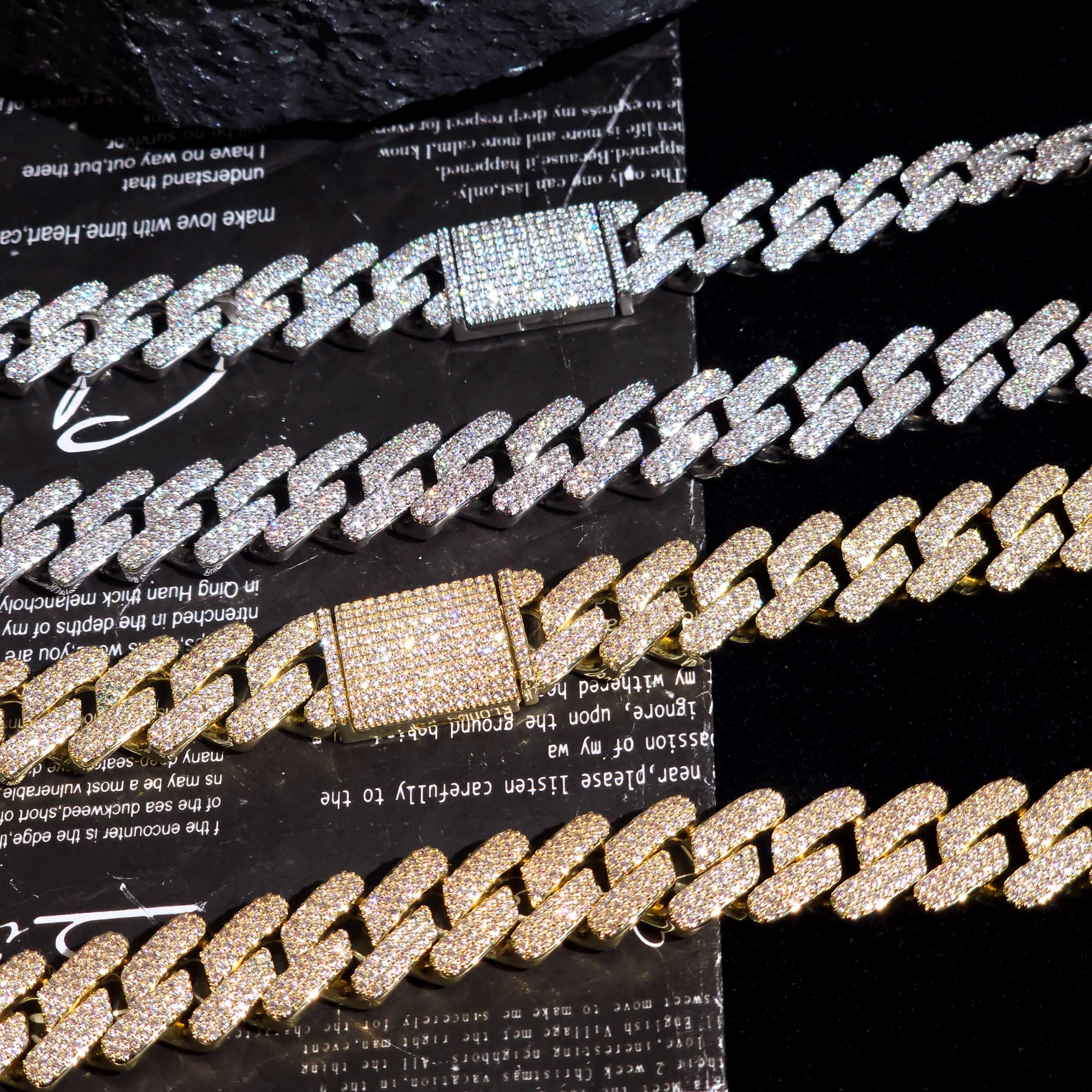 Iced Out 20MM Miami Cuban Link Chain,thick Silver Diamond Necklace