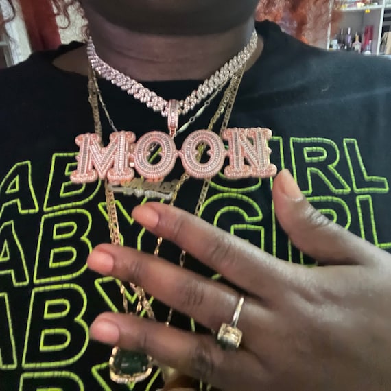 Iced Out Personalized Big Name Pendants With Cuban Link Chain custom Baguette Letters Necklace customized Hip Hop Jewelry gift for Her Etsy