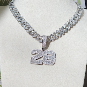 Custom Iced Out Diamond Number & Name Pendants with 12mm Cuban Chain,Custom Birthday Year  Necklace,Jewelry Gifts for Her,Gift for Him
