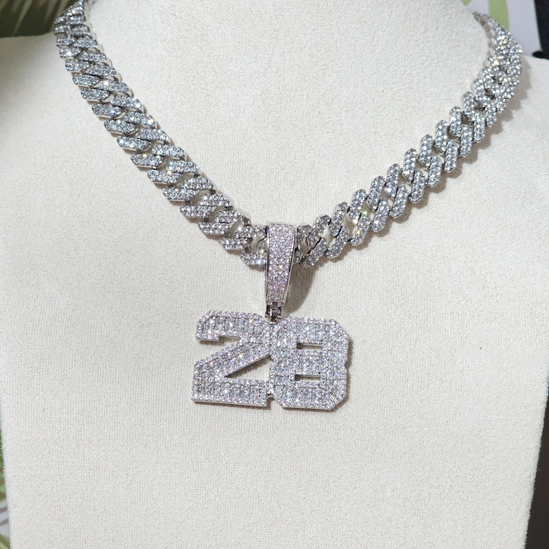 Custom Iced Out Diamond Number & Name Pendants with 12mm Cuban Chain,Custom Birthday Year  Necklace,Jewelry Gifts for Her,Gift for Him