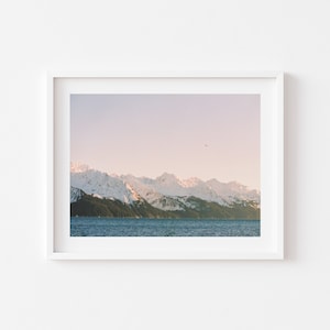 Sunset Seward Alaska Mountain Ocean Birds Print Digital Download Fine Art Print Film Photography image 1