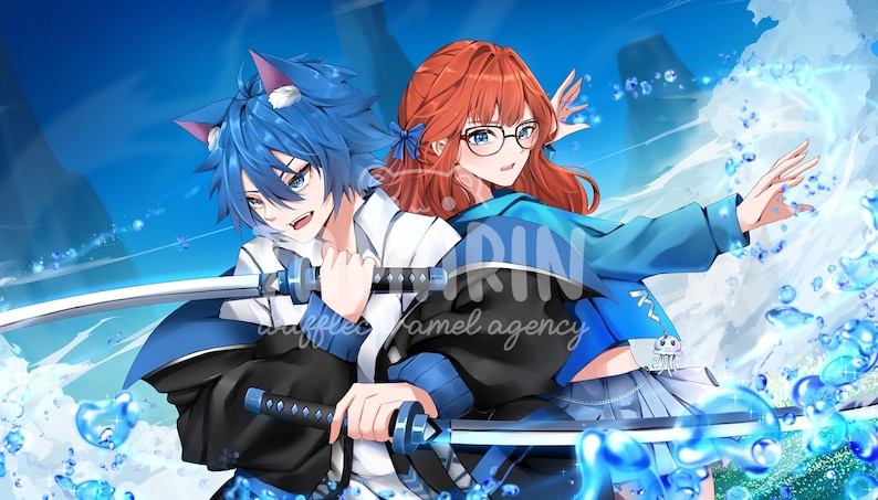 half body character with custom background - anime commission -  anime commission