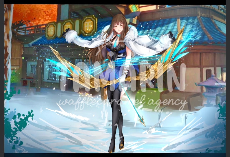 full body character with custom background - anime commission -  genshin commission