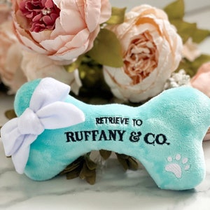 Luxury Dog Gift -Unique Dog Toy. The Ruffany & Co. Bone Plush with squeaker. For spoiled pups ! Squeaky Bone Toy - New Puppy Gift