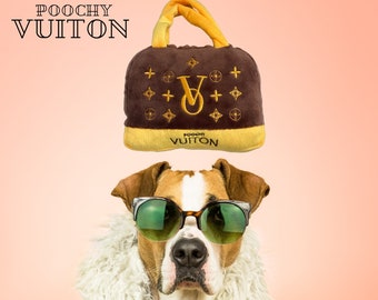 Unique Funny Dog Gift - Unleash Style & Fun for Your Pup with this unique Poochy Vuiton Luxury Designer handbag toy! Squeaky Dog Toy