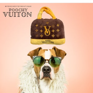 Unique Funny Dog Gift - Unleash Style & Fun for Your Pup with this unique Poochy Vuiton Luxury Designer handbag toy! Squeaky Dog Toy