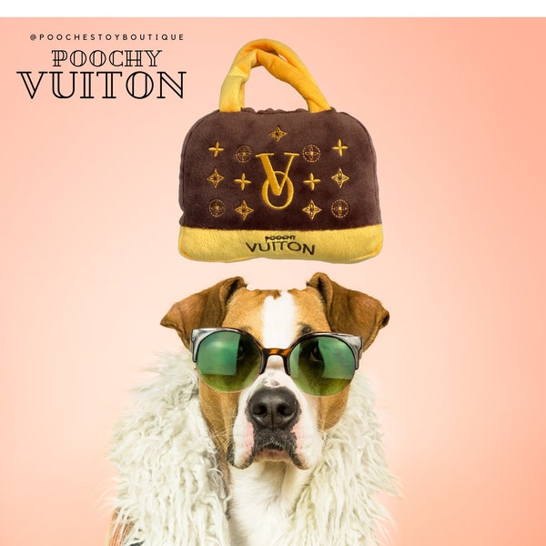 Uniek grappig hondencadeau - Ontketen stijl en plezier voor uw pup met dit unieke Poochy Vuiton Luxury Designer handtasspeelgoed! Piepend hondenspeeltje