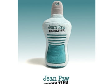 Plush Dog Toy - Puppy Toy. Funny Bottle Dog Toy  -The Jean Paw Drooltier Paw Homme Squeaky Dog Toy - Ideal Christmas Dog Gift