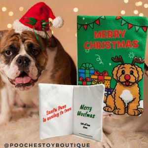 Juguete navideño para perros - Juguete para cachorros - Juguete navideño con forma de tarjeta con crujidos exclusivo para perros. ¡Deséale una feliz Navidad a su perro con una tarjeta! ¡Firme con su nombre en el interior!