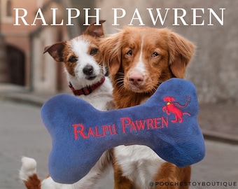 Luxury Dog Toy Gift -  Ralph Pawren Bone with Squeaker.  Funny Dog Toy, The Perfect New Puppy Gift - Plush Dog Toy