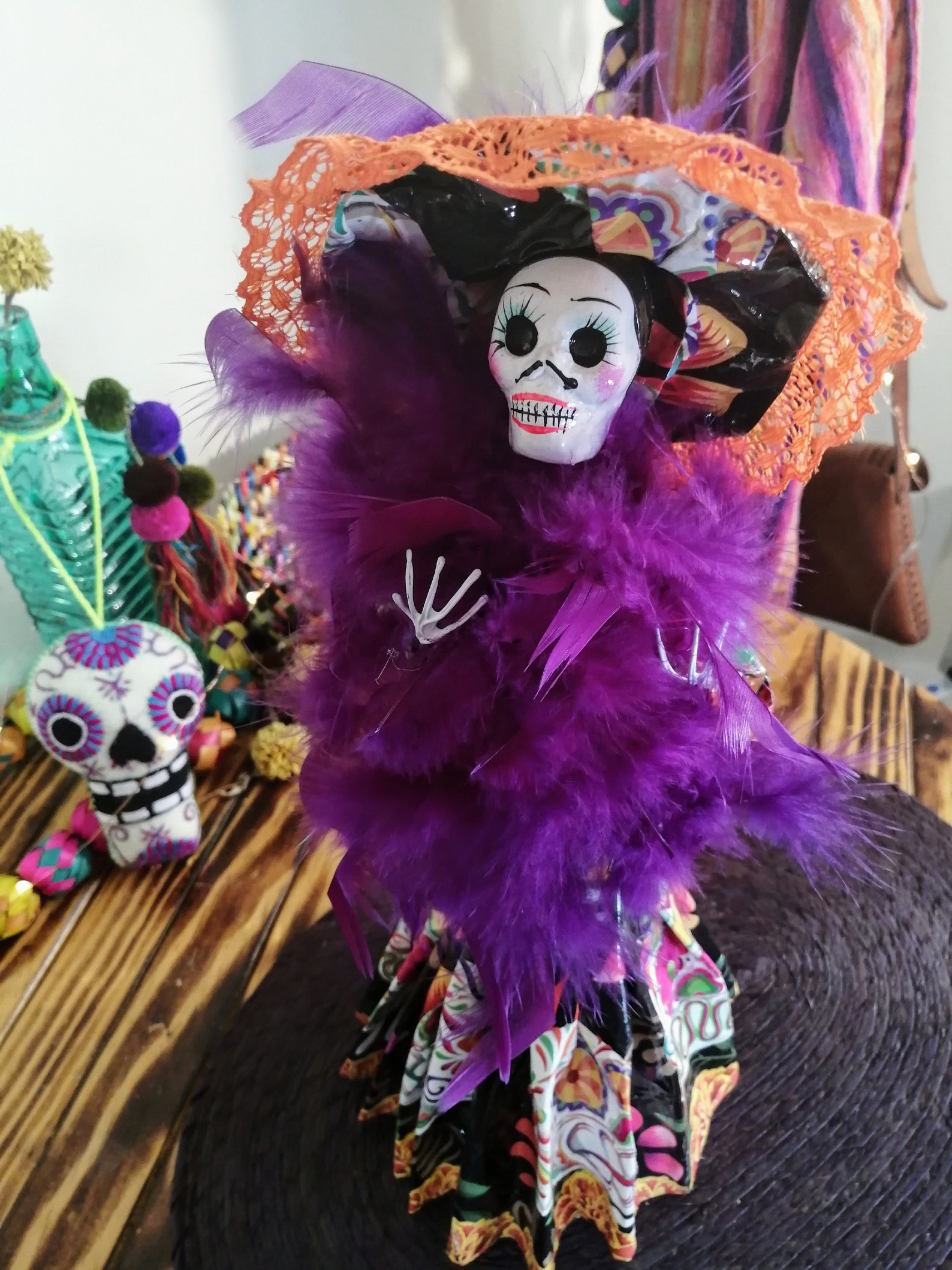 Catrina Skeleton Papier Maché Escultura Mexicana Con Colores Etsy