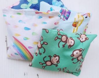 Boo Boo bag for kids and babies| rainbow printed| cute monkey print| pink flamingo print|  1 piece | 4.5 x 4.5 inch