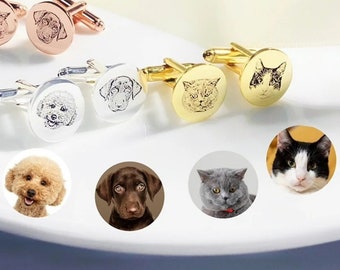 Custom PET Portrait CUFFLNKS - Personalized Engraved Pet Photo Cufflinks - Dog Lover Wedding Gift for Groom & Groomsmen - Pet Memorial Gift