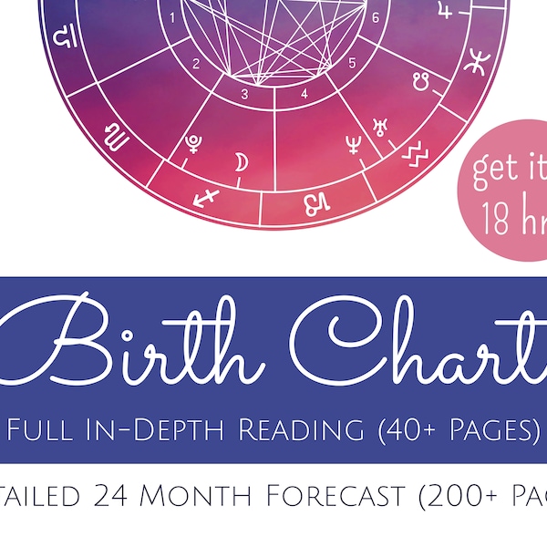Lecture détaillée du thème natal + prévisions sur 24 mois - Analyse du thème natal - Rapport astrologique sur le thème natal - Plus de 250 pages en 18 heures !