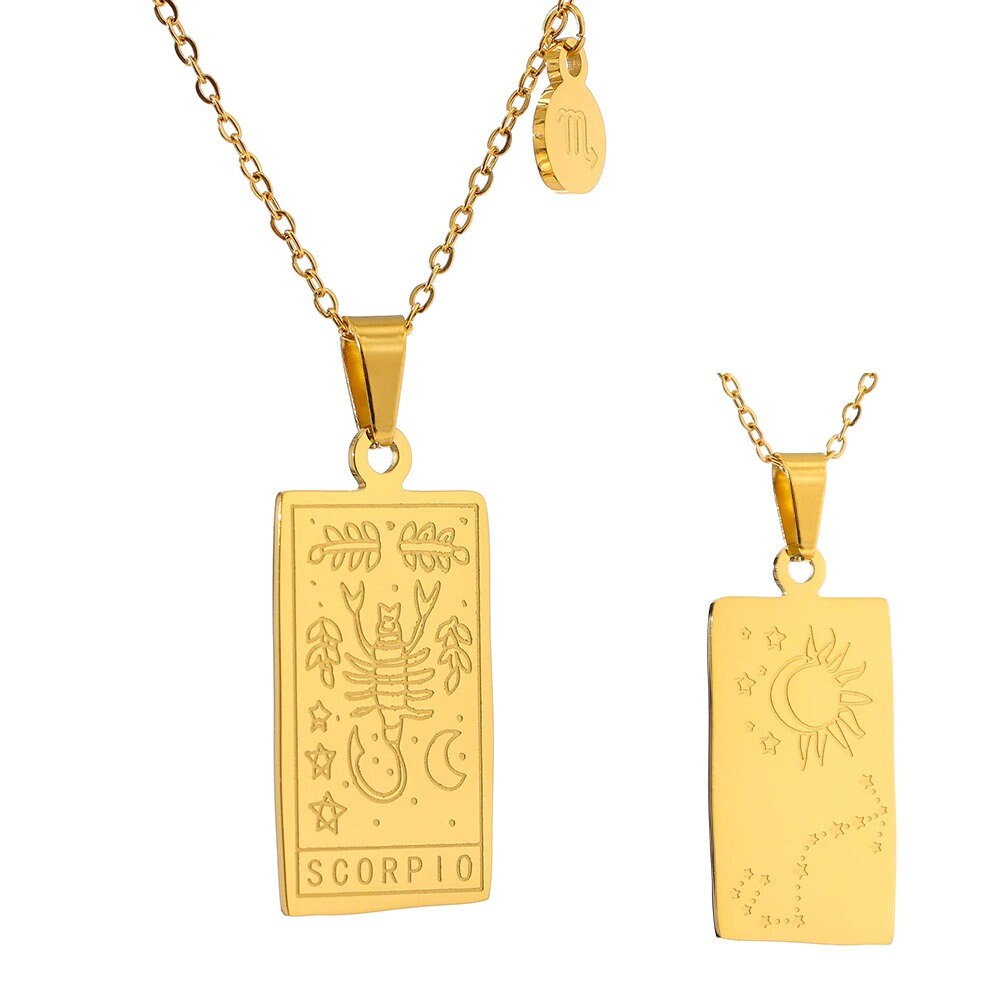 Gold Filled Zodiac Tarot Card Necklace Astrology Pendant Etsy