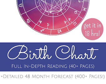 Lecture détaillée du thème astral + prévisions sur 48 mois - Analyse du thème natal - Rapport d'astrologie sur le thème astral - Obtenez plus de 450 pages en 18 heures !