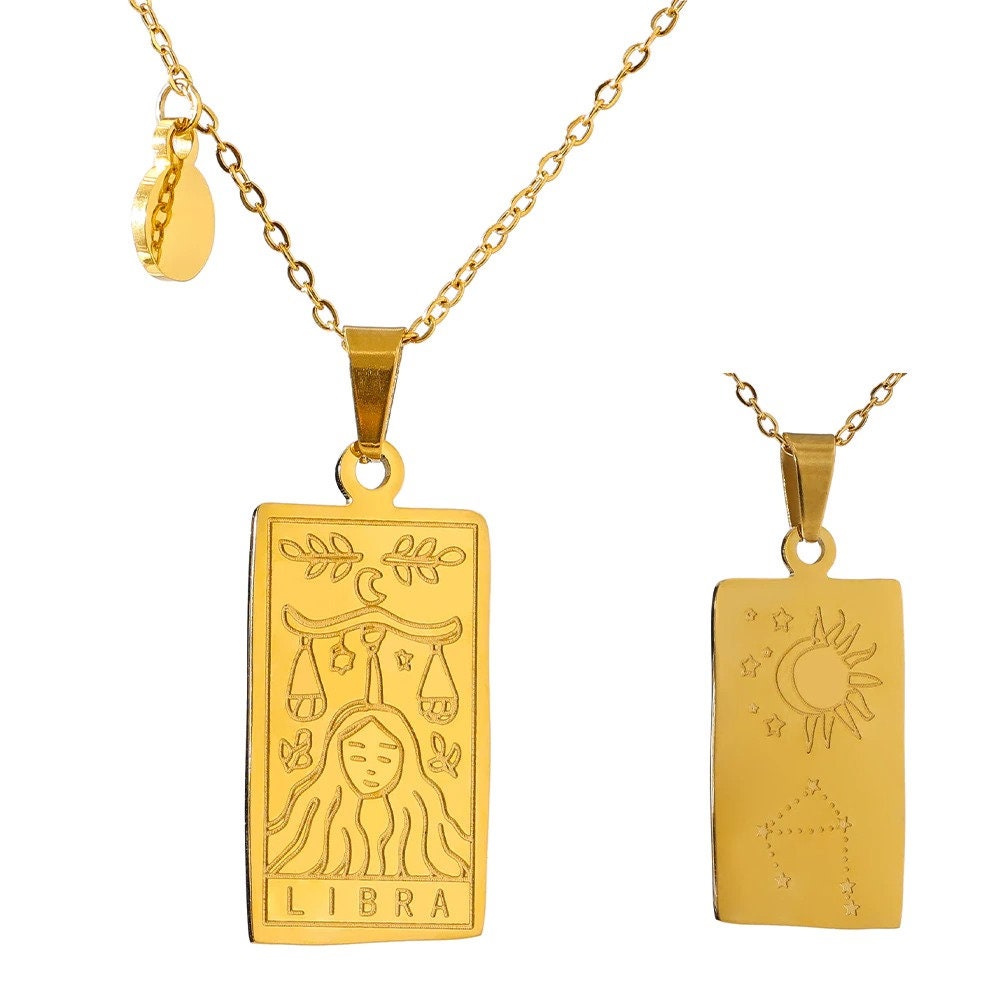 Gold Filled Zodiac Tarot Card Necklace Astrology Pendant Etsy