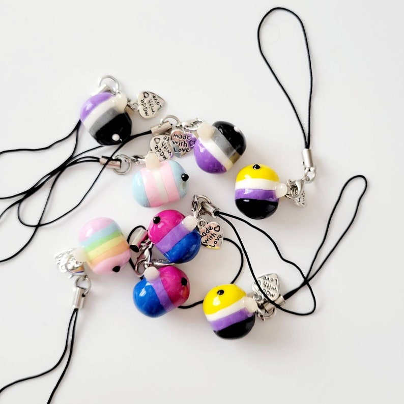 PRIDE Bee Charms, Pride Phone Charm, Bisexual, NonBinary, Lesbian, Gay, Asexual, Dust Plug Charm for Switch, Kawaii Bee, Bumble Bee Keychain 